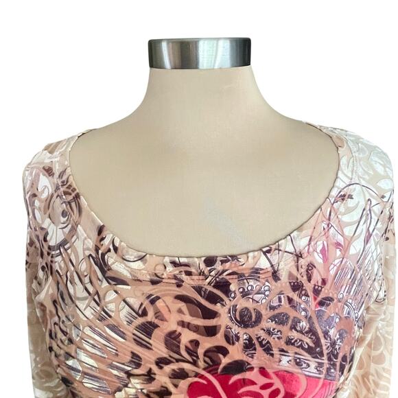 Carrie Allen VTG Floral Velvet Burnout 3/4 Sleeve LARGE Fairy Whimsy Tattoo Art - Picture 4 of 8